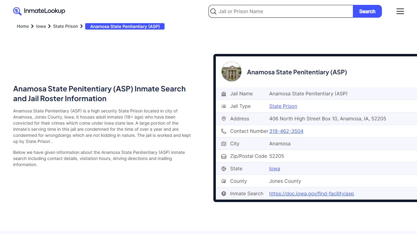 Anamosa State Penitentiary (ASP) Inmate Search - Prison Insight