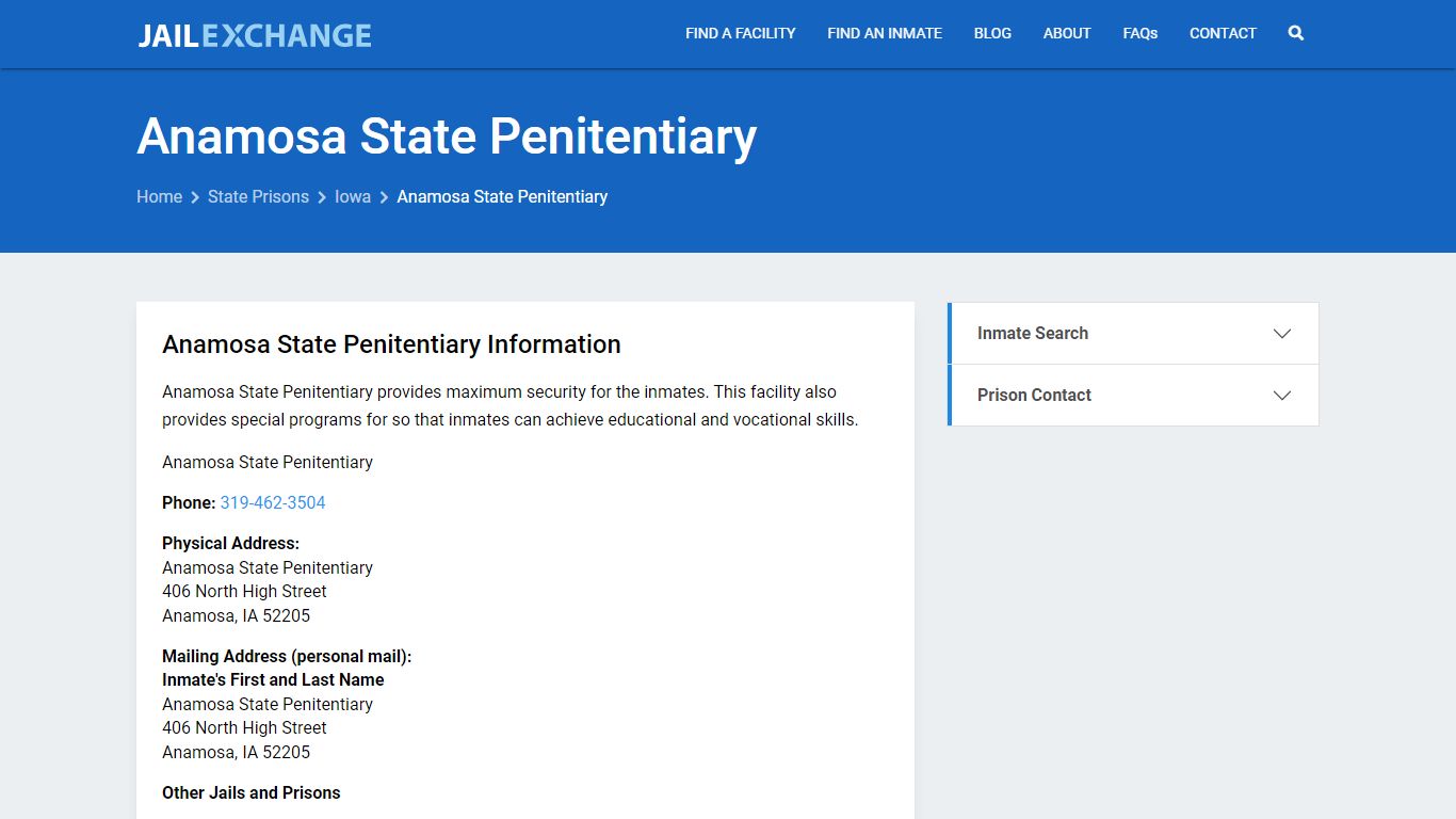 Anamosa State Penitentiary Inmate Search, IA - Jail Exchange