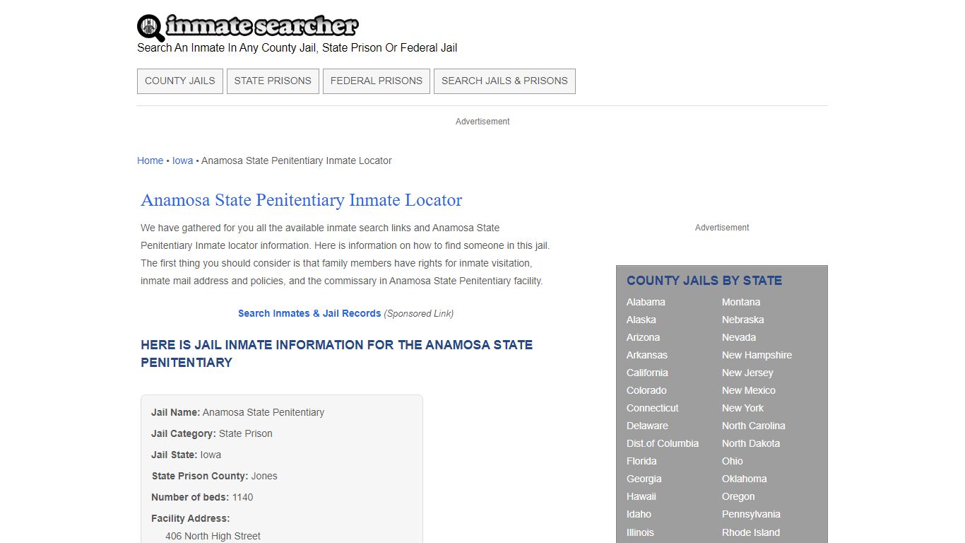 Anamosa State Penitentiary Inmate Locator - Inmate Searcher